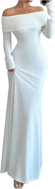 LYSO LUX Women's Long Sleeve Off The Shoulder Bodycon Dress Elegant Maxi Dress Cocktail Prom Dresses
