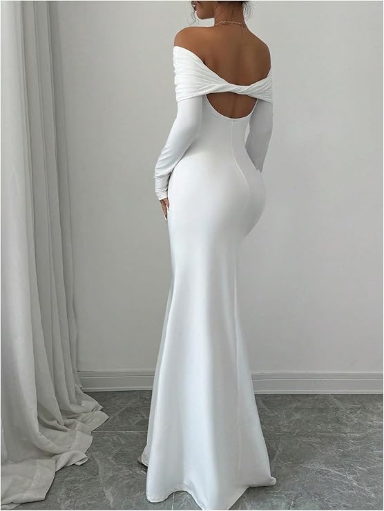 LYSO LUX Women's Long Sleeve Off The Shoulder Bodycon Dress Elegant Maxi Dress Cocktail Prom Dresses