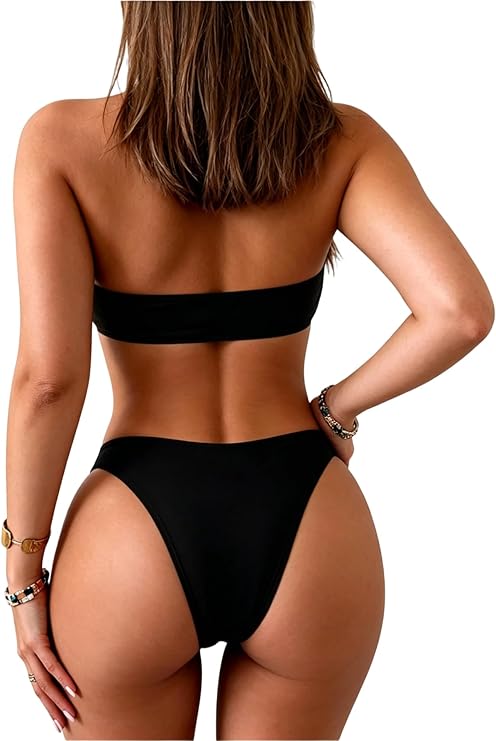 LYSO LUX Women's Halter Bikini Set V Neck Ring Linked Bathing Suit Summer Beach Two Piece Swimsuit