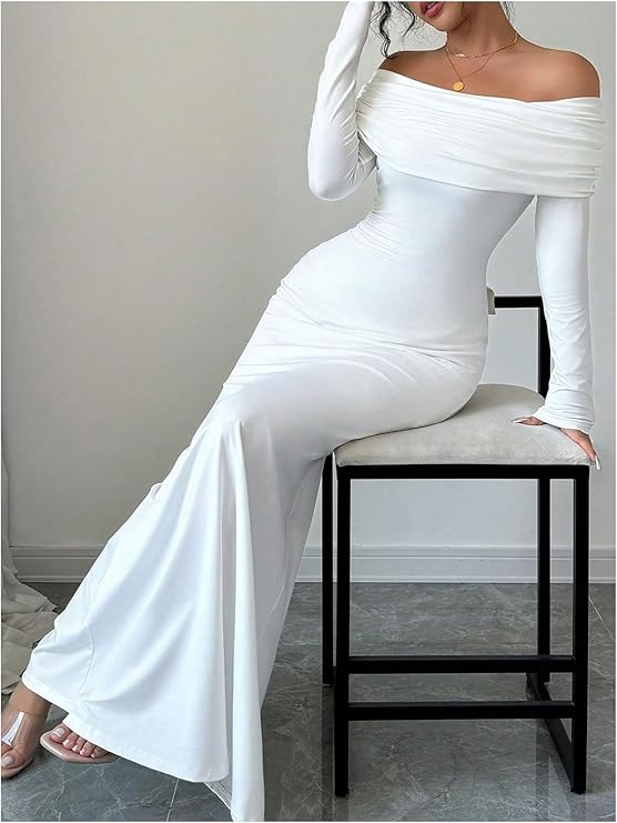 LYSO LUX Women's Long Sleeve Off The Shoulder Bodycon Dress Elegant Maxi Dress Cocktail Prom Dresses