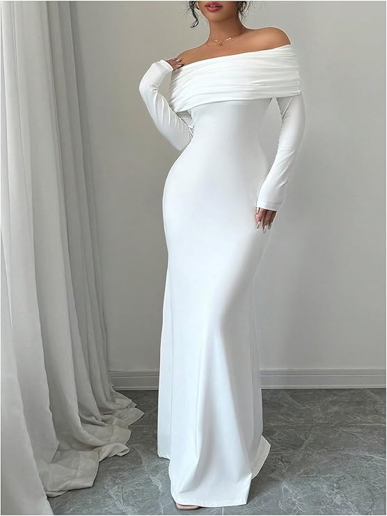 LYSO LUX Women's Long Sleeve Off The Shoulder Bodycon Dress Elegant Maxi Dress Cocktail Prom Dresses