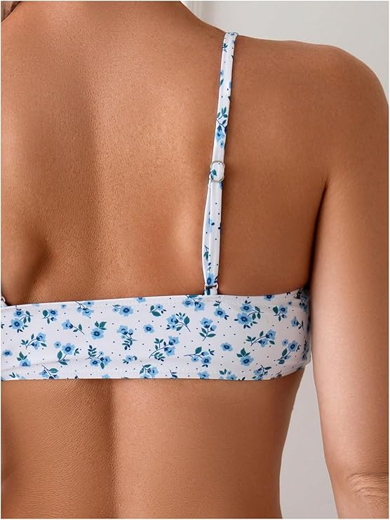 LYSO LUX Women's 2 Piece Bathing Suit Floral Print High Waisted Scoop Neck Cute Bikini Set Beachwear