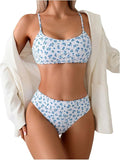LYSO LUX Women's 2 Piece Bathing Suit Floral Print High Waisted Scoop Neck Cute Bikini Set Beachwear