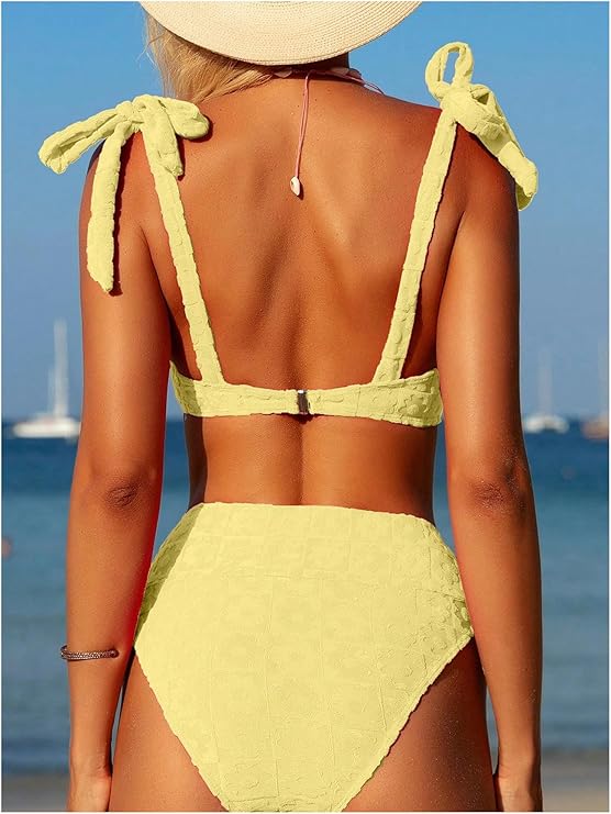LYSO LUX Women's High Waisted Bathing Suit Tie Shoulder Underwire Summer Swimsuit Bikini Set