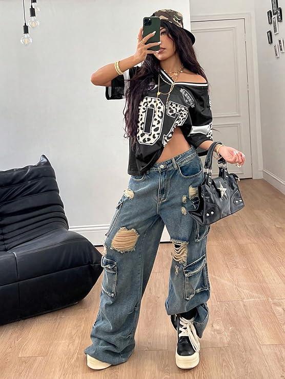 LYSO LUX Women's Y2k Leopard Number Graphic Oversized Tops Football Jersey Shirts Streetwear