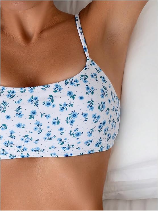 LYSO LUX Women's 2 Piece Bathing Suit Floral Print High Waisted Scoop Neck Cute Bikini Set Beachwear
